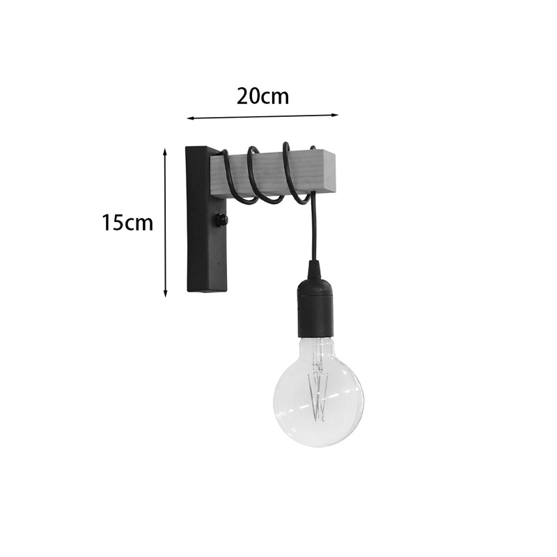 Wall light Jemvo pakoworld E27 wood-metal in black-natural color 15x5.5x60cm