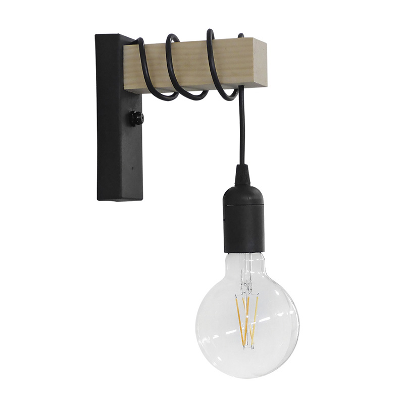 Wall light Jemvo pakoworld E27 wood-metal in black-natural color 15x5.5x60cm