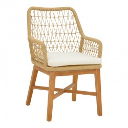 Armchair Elaiza pakoworl teak wood and pe rope in natural-beige shade with cushion 58x60x90cm Armchair Elaiza pakoworl teak wood and pe rope in natural-beige shade with cushion 58x60x90cm