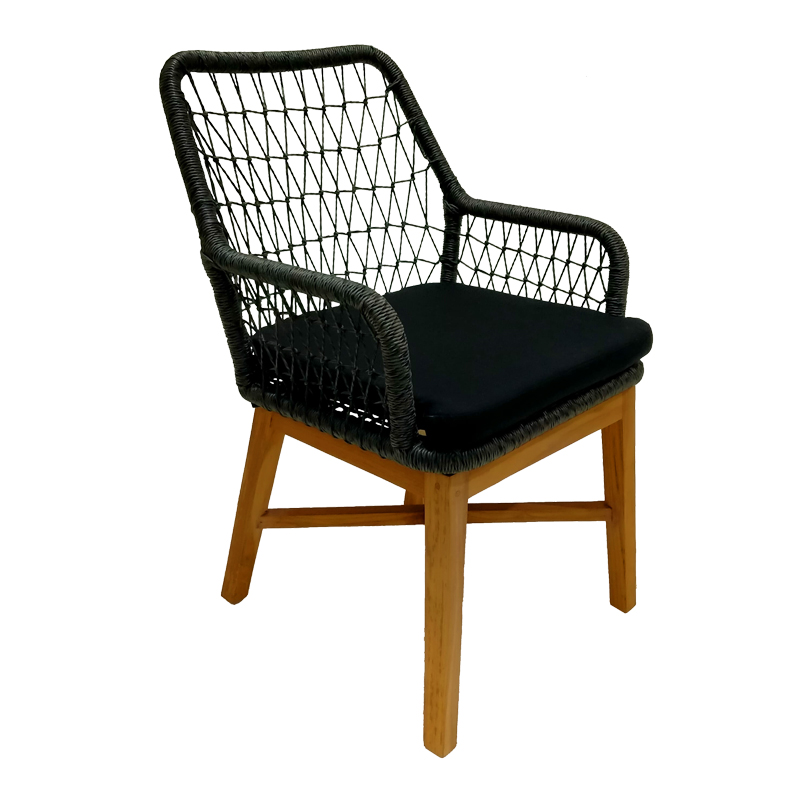 Armchair Elaiza pakoworld teak wood and synthetic rope in natural-black shade with cushion 58x60x90cm Armchair Elaiza pakoworld teak wood and synthetic rope in natural-black shade with cushion 58x60x90cm
