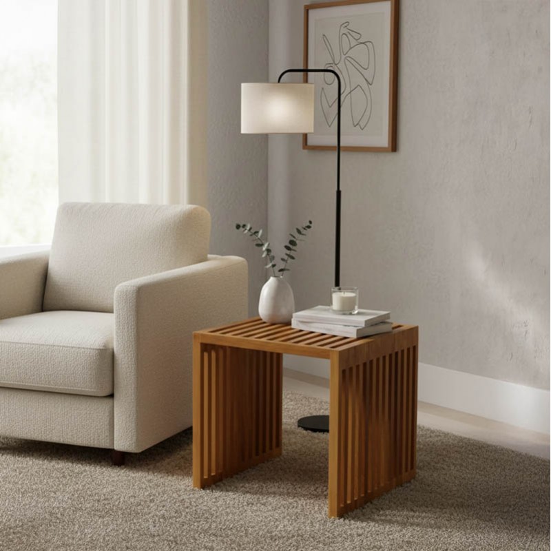 Βοηθητικό τραπέζι Saimon pakoworld  teak ξύλο σε φυσική απόχρωση 40x40x40εκ