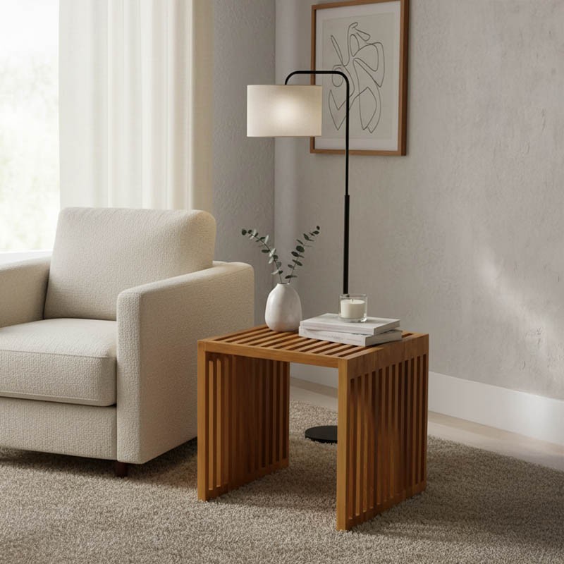 Βοηθητικό τραπέζι Saimon pakoworld teak ξύλο σε φυσική απόχρωση 40x40x40εκ