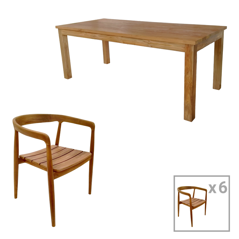 Noody-Wooly pakoworld teak wood dining table 7pcs in natural shade Noody-Wooly pakoworld teak wood dining table 7pcs in natural shade