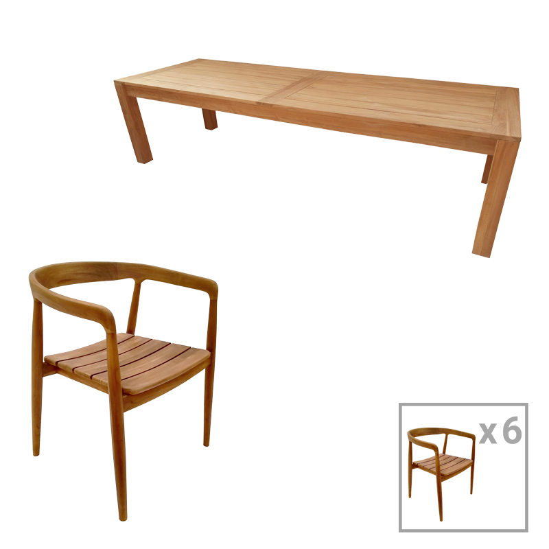 dining table 7pcs Pablo pakoworld teak wood in natural shade 240x100x76cm dining table 7pcs Pablo pakoworld teak wood in natural shade 240x100x76cm