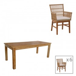 Dining table Inca-Wooly pakoworld set of 7 pieces in natural-beige shade 220x90x75cm Dining table Inca-Wooly pakoworld set of 7 pieces in natural-beige shade 220x90x75cm