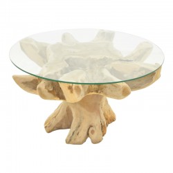 Benzou coffee table Inart teak wood in natural color d80x45cm Benzou coffee table Inart teak wood in natural color d80x45cm
