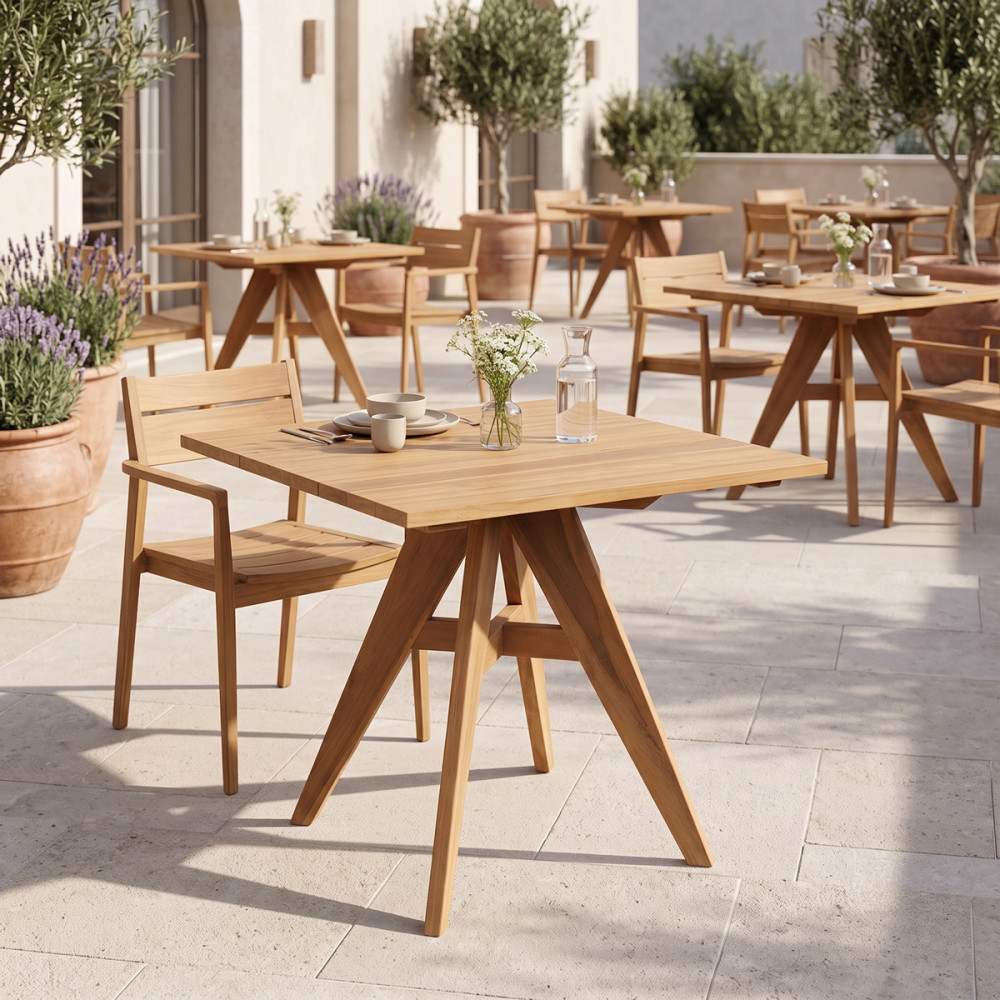 Τραπέζι Cadrada pakoworld teak ξύλο σε φυσική απόχρωση 80x80x76εκ