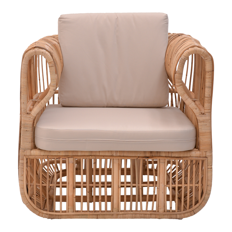 Fajole armchair pakoworld natural color rattan-beige cushion 86x86x66cm Fajole armchair pakoworld natural color rattan-beige cushion 86x86x66cm
