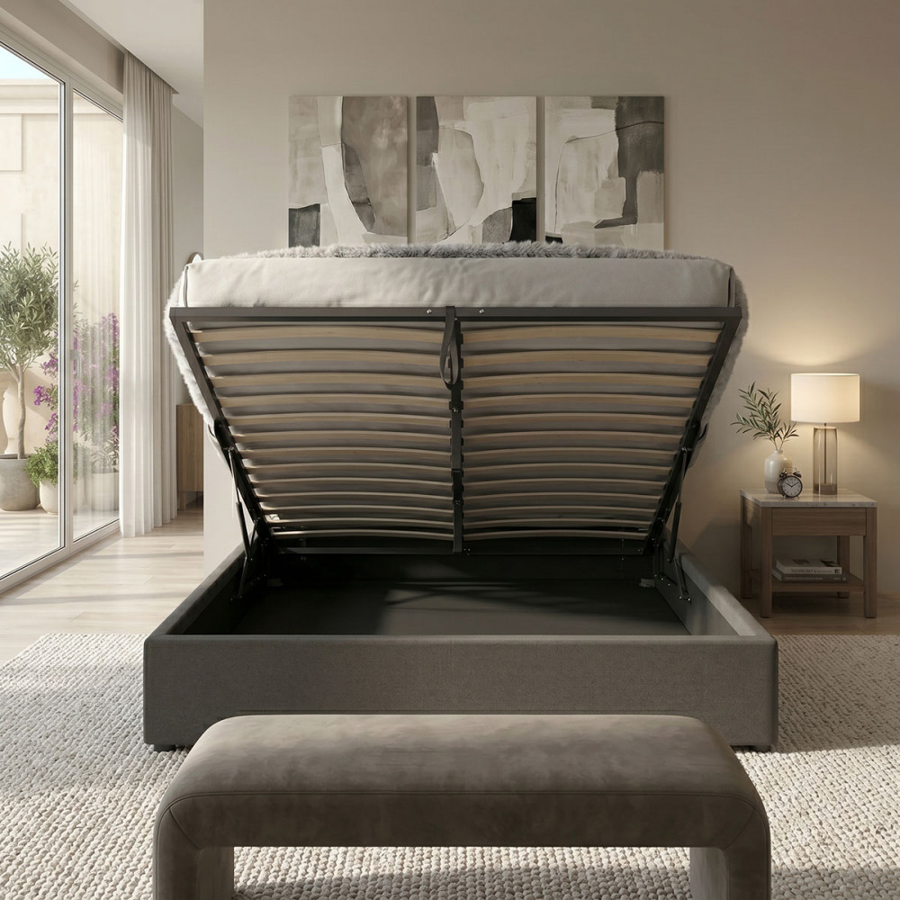 Double bed with storage space Majore pakoworld anthracite fabric 160x200cm