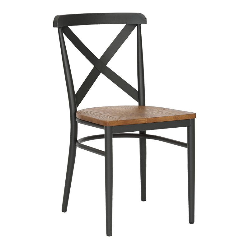 Chair Ferona pakoworld dark grey skeleton and natural color rubberwood seat 52.5x44.5x84cm