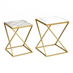 Side tables for living room set of 2 pieces Zoliene Inart gold metal-white marble Side tables for living room set of 2 pieces Zoliene Inart gold metal-white marble