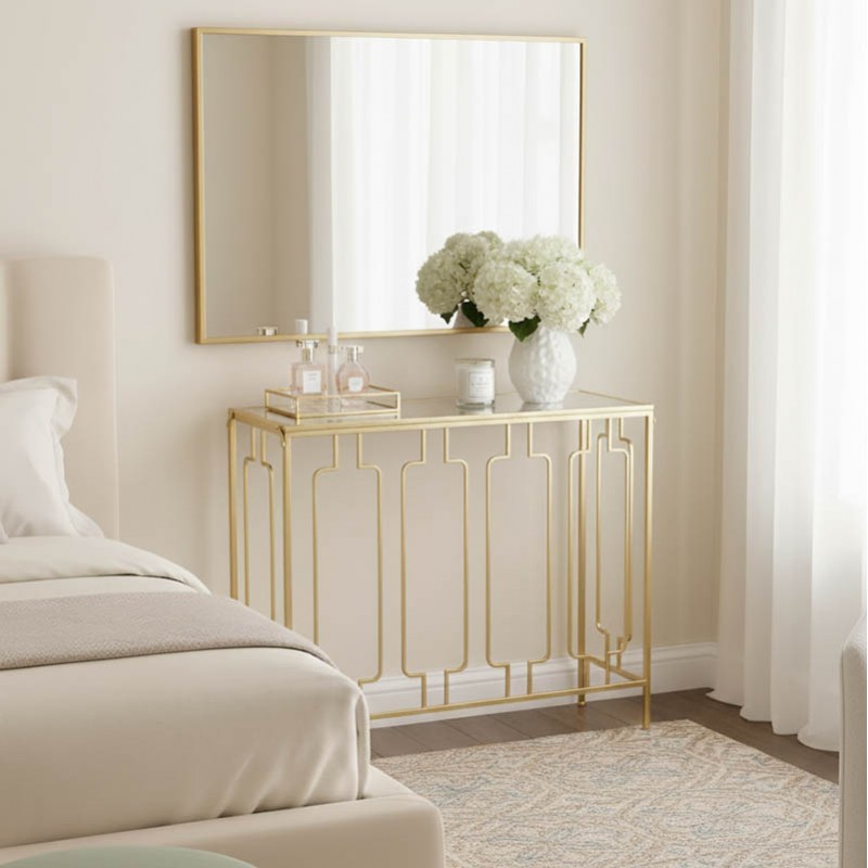 Sieni Inart console gold metal-mirror glass 91.4x31.8x77.5cm