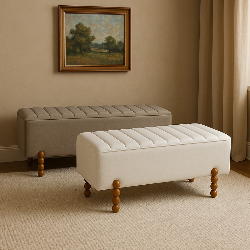 Daph Inart trunk stool set of 2 velvet in beige and white shade Daph Inart trunk stool set of 2 velvet in beige and white shade