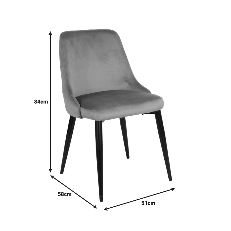 Zedna chair pakoworld grey velvet with black metal legs 51x58x84cm Zedna chair pakoworld grey velvet with black metal legs 51x58x84cm