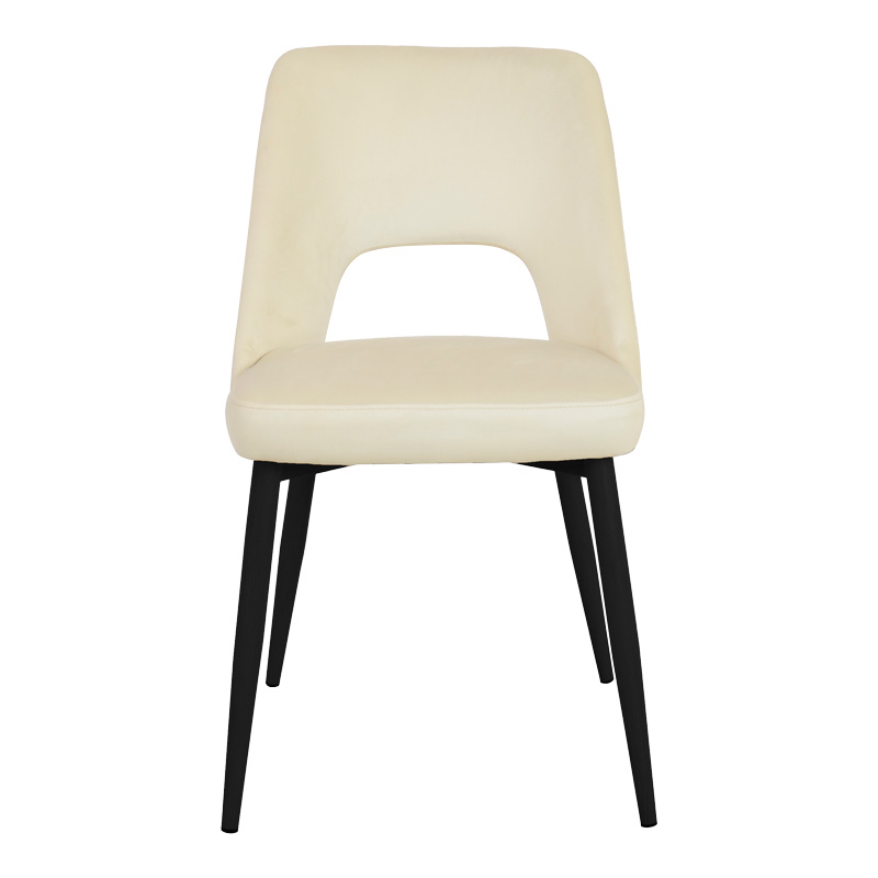 Murde chair pakoworld beige velvet and metal legs in black color 48.5x61x89cm Murde chair pakoworld beige velvet and metal legs in black color 48.5x61x89cm