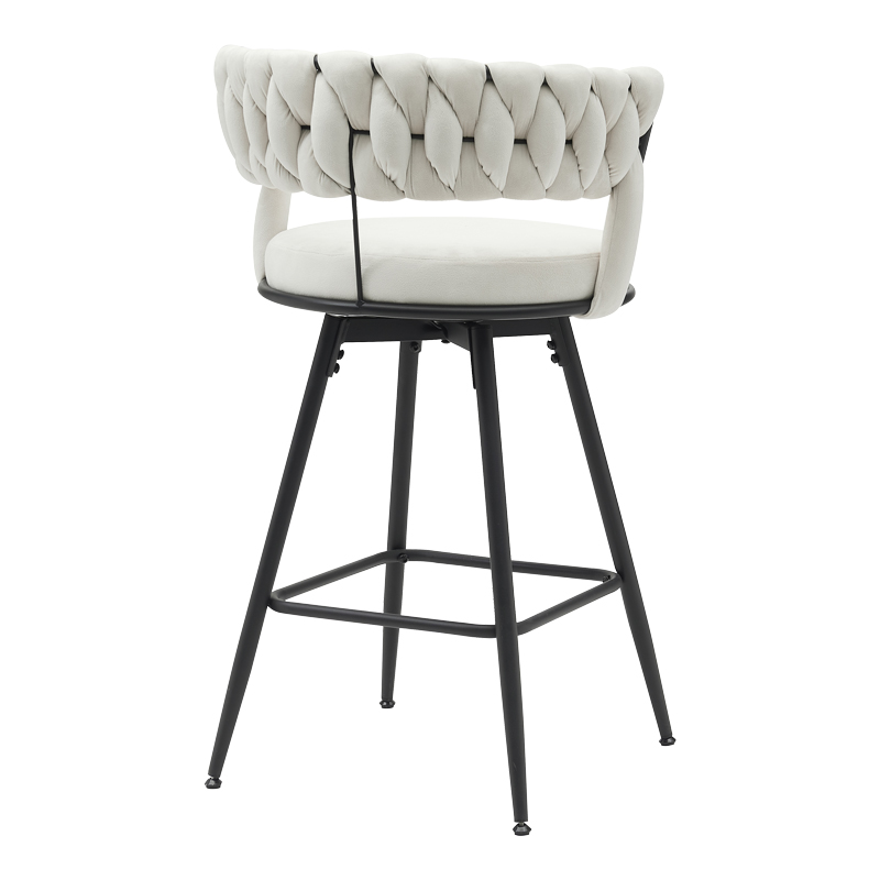 Roating bar stool Erosa pakoworld in beige velvet with black metal legs 58x55x90cm Roating bar stool Erosa pakoworld in beige velvet with black metal legs 58x55x90cm