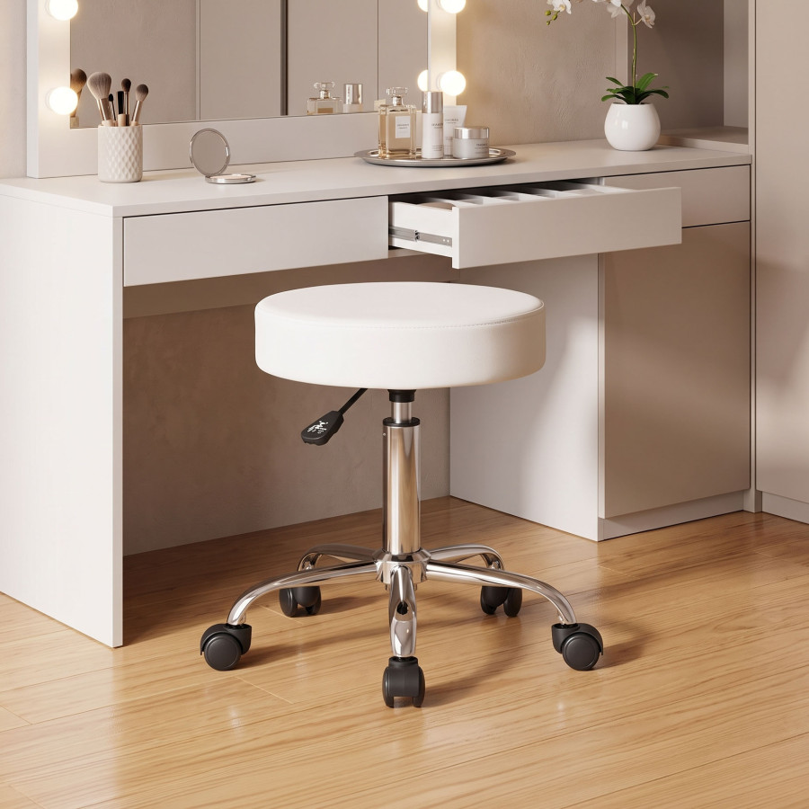 Office-work stool with wheels Uficio pakoworld pu in white shade 46x42x48-64cm