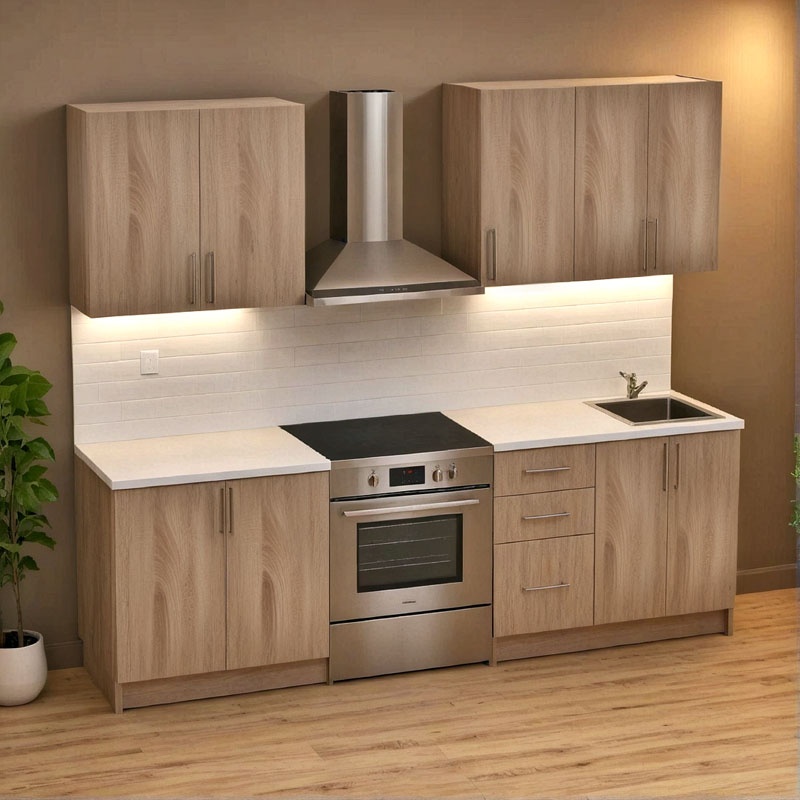 Festa V kitchen unit pakoworld melamine in sonoma and workbench in light grey color 160x60x85cm Festa V kitchen unit pakoworld melamine in sonoma and workbench in light grey color 160x60x85cm