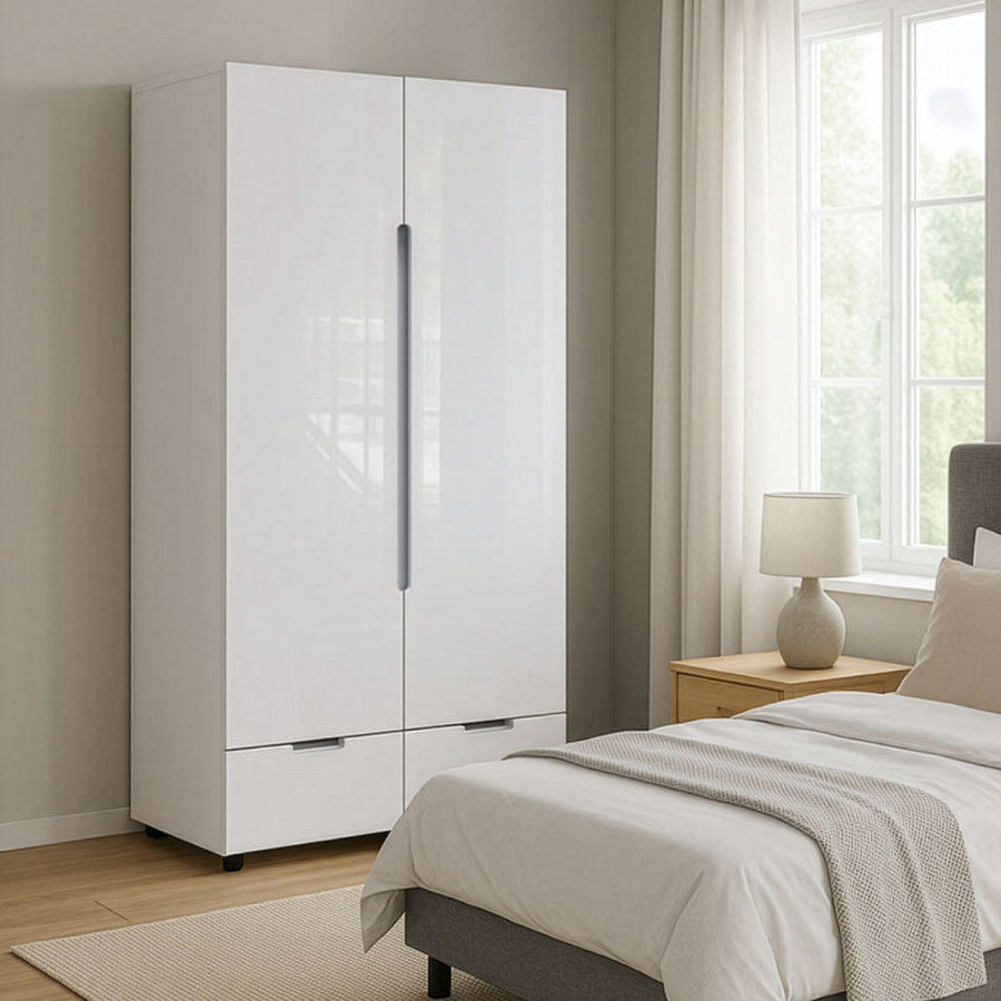 Double Wardrobe Afina pakoworld mdf in white glossy color 100x57x213cm