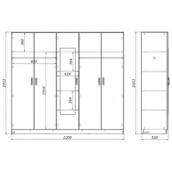 Luna pakoworld five-leaf wardrobe with mirror in sonoma color 220x52x200cm Luna pakoworld five-leaf wardrobe with mirror in sonoma color 220x52x200cm