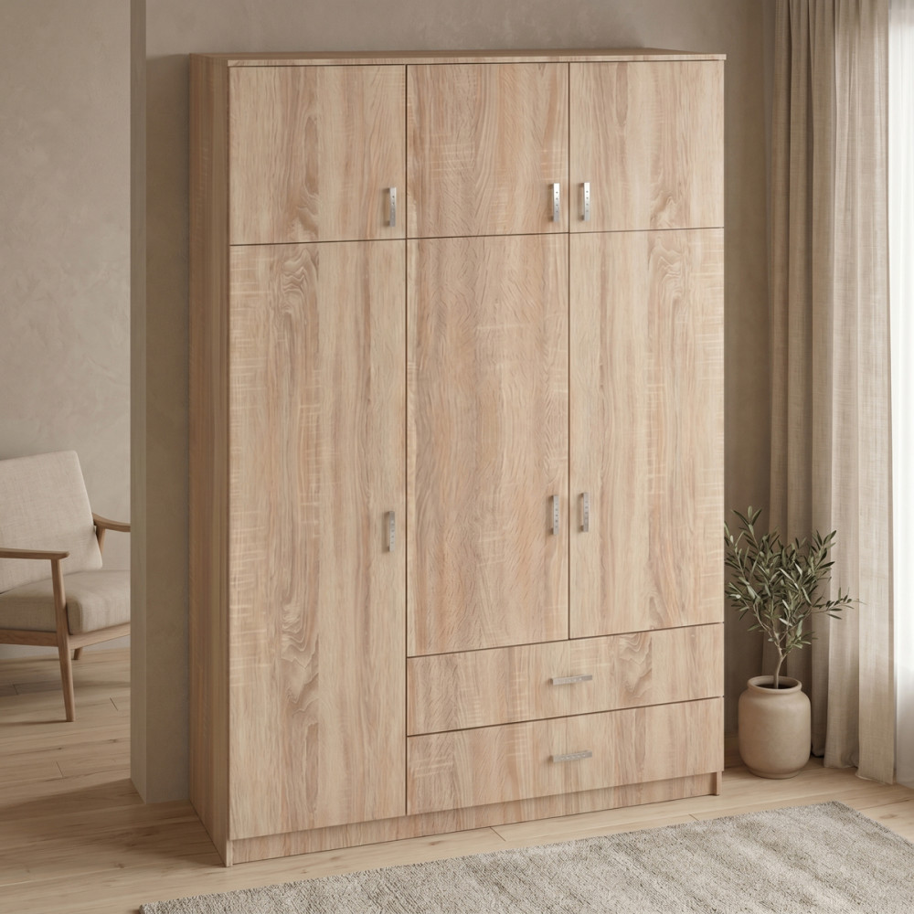 Three-leaf wardrobe with drawers Royal pakoworld in sonoma shade 150x58x230cm