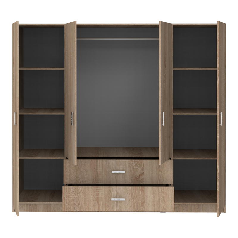 Ντουλάπα τετράφυλλη Royal pakoworld με συρτάρια sonoma 200x58x177εκ