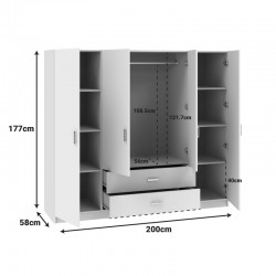 Ντουλάπα τετράφυλλη Royal pakoworld με συρτάρια sonoma 200x58x177εκ