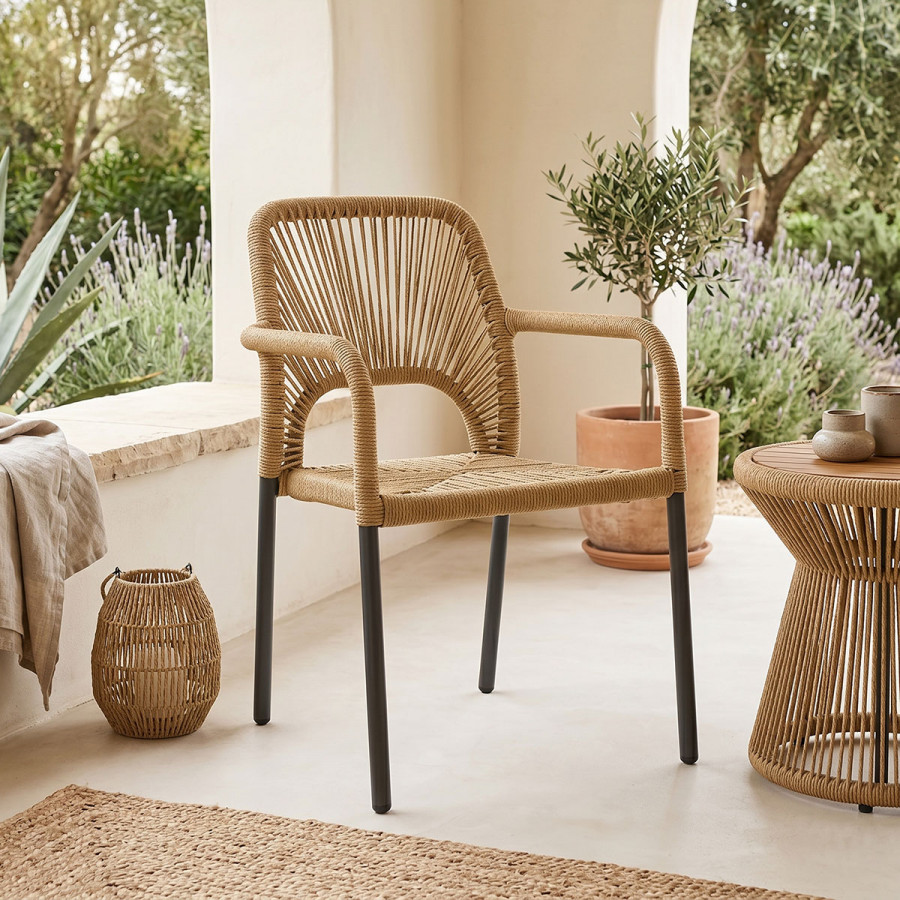 Aluminum armchair Norture pakoworld stackable anthracite frame-natural rattan 57x63x82cm