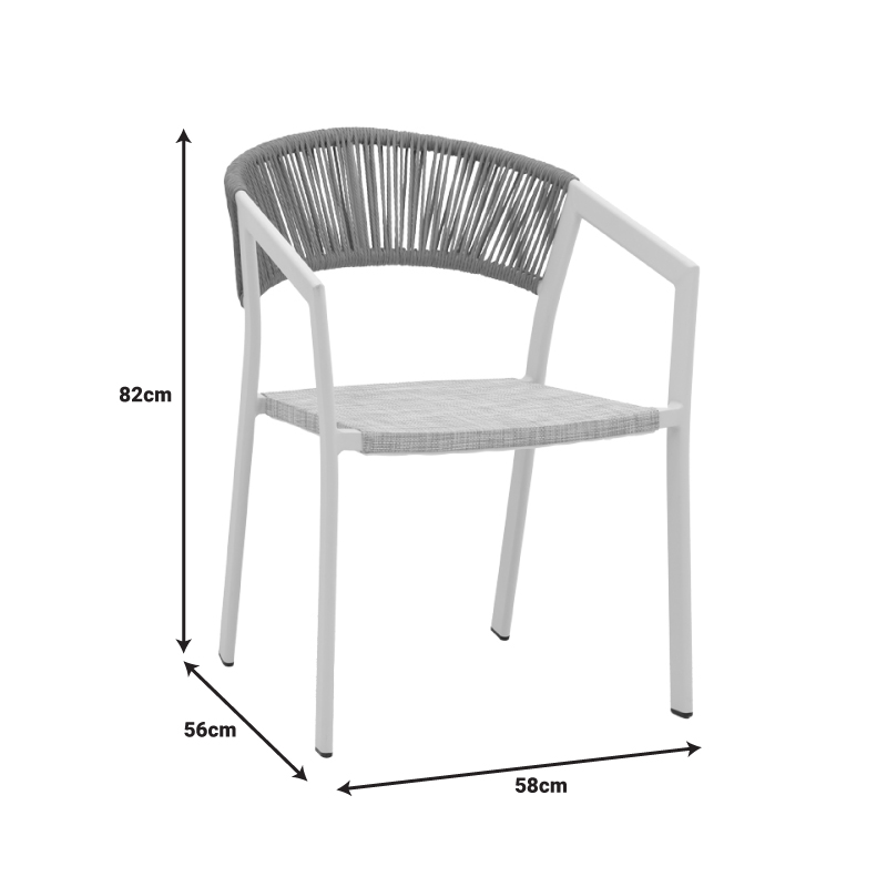Aluminum armchair Glisten pakoworld stackable white frame-textilene natural rattan 58x56x82cm Aluminum armchair Glisten pakoworld stackable white frame-textilene natural rattan 58x56x82cm