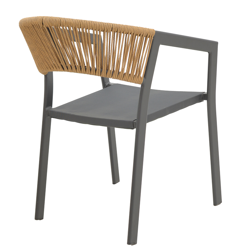 Aluminum armchair Glisten pakoworld stackable anthracite frame-textilene natural rattan 58x56x82cm Aluminum armchair Glisten pakoworld stackable anthracite frame-textilene natural rattan 58x56x82cm