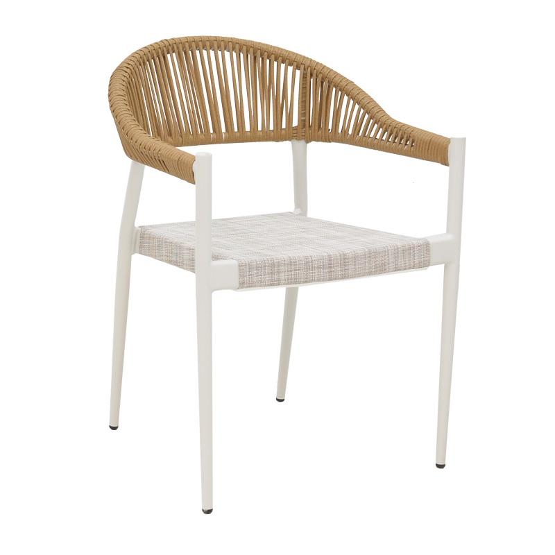 Elation aluminum armchair pakoworld stackable white frame-textilene and rattan in natural color 56x52x76cm Elation aluminum armchair pakoworld stackable white frame-textilene and rattan in natural color 56x52x76cm