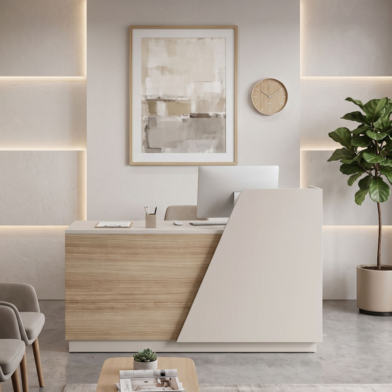 Γραφείο reception Kalu pakoworld σε oak-μπεζ απόχρωση 160x60x105εκ