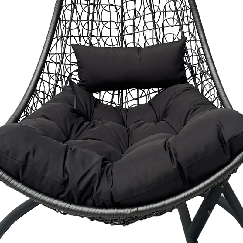 Κούνια φωλιά με βάση Soleil pakoworld μέταλλο ανθρακί- pe rattan ανθρακί με γκρι μαξιλάρι 120x95x195εκ