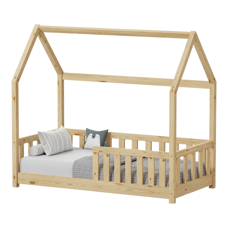 Bambie children's bed with railing Montessori type pakoworld pine wood in natural shade 70x140cm