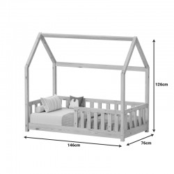 Bambie children\'s bed with railing Montessori type pakoworld pine wood in white shade 70x140cm