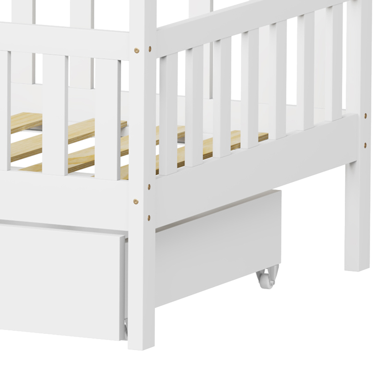Παιδικό κρεβάτι Piccolo τ.Montessori με 2 συρτάρια pakoworld ξύλο πεύκου σε λευκή απόχρωση 90x190εκ