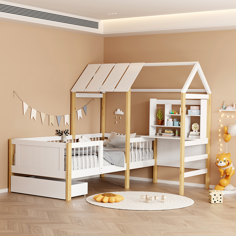 Παιδικό κρεβάτι Bedria pakoworld τ.Montessori ξύλο σε λευκή-φυσική απόχρωση 190x90εκ