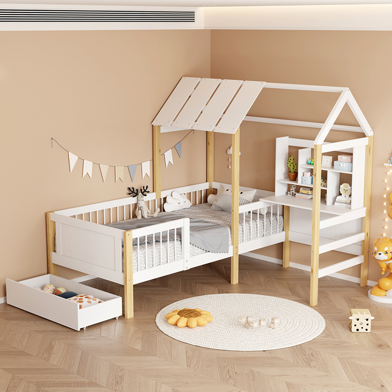 Παιδικό κρεβάτι Bedria pakoworld τ.Montessori ξύλο σε λευκή-φυσική απόχρωση 190x90εκ