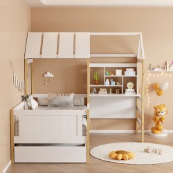 Παιδικό κρεβάτι Bedria pakoworld τ.Montessori ξύλο σε λευκή-φυσική απόχρωση 190x90εκ