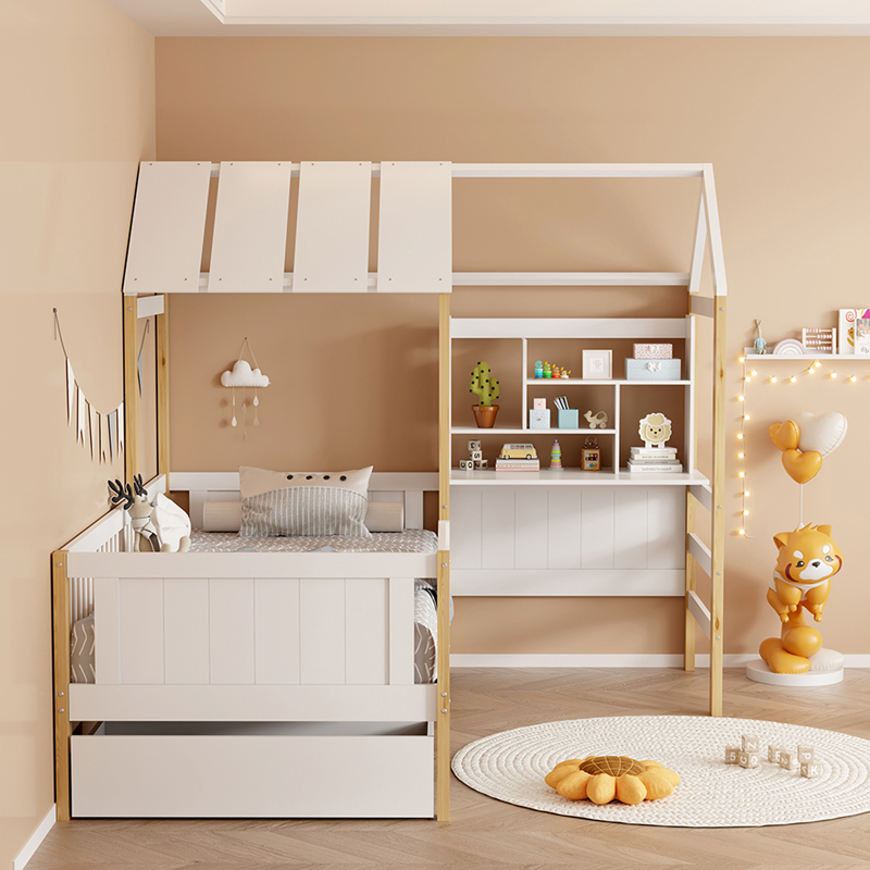 Παιδικό κρεβάτι Bedria pakoworld τ.Montessori ξύλο σε λευκή-φυσική απόχρωση 190x90εκ
