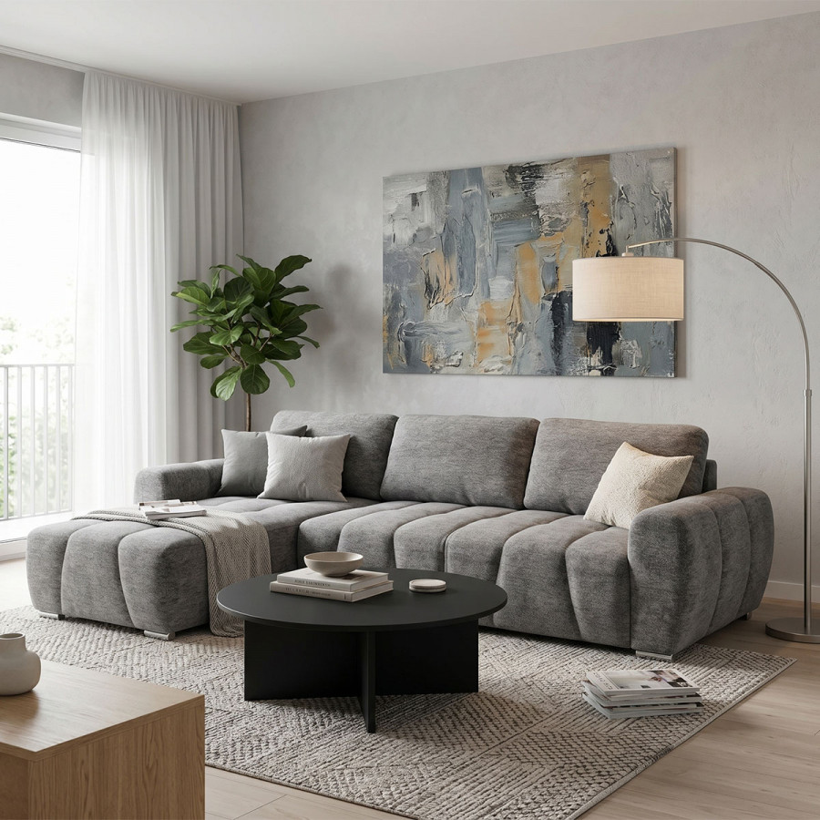 reversible sofa-bed Vivad pakoworld fabric in anthracite color 275x164x91cm
