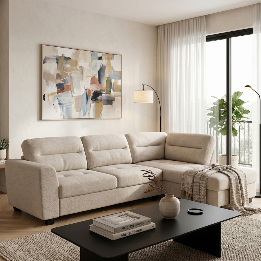 Corner sofa left corner Camile pakoworld beige fabric 270x174x95cm