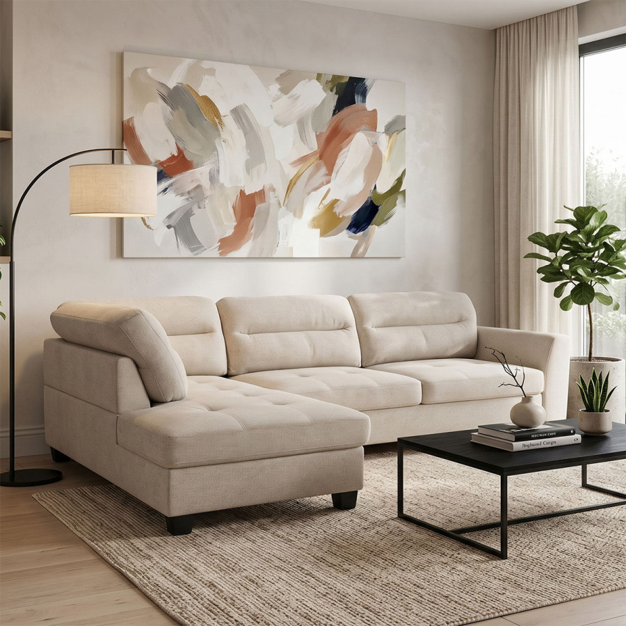 Corner sofa right corner Camile pakoworld beige fabric 270x174x95cm