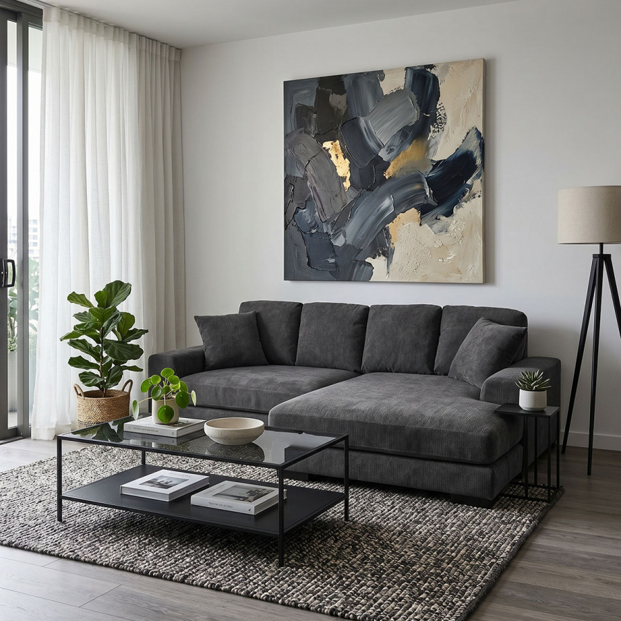 Reversible sofa Cornerdo pakoworld fabric in dark grey color 265x175x85cm