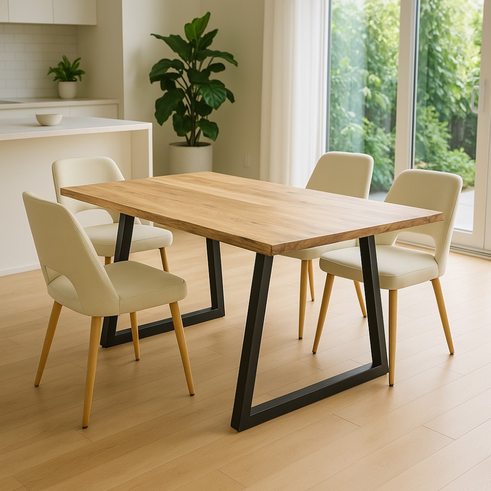 Miles pakoworld table solid acacia wood thickness 3.7-4cm in natural shade with black metal legs 160x90x76cm