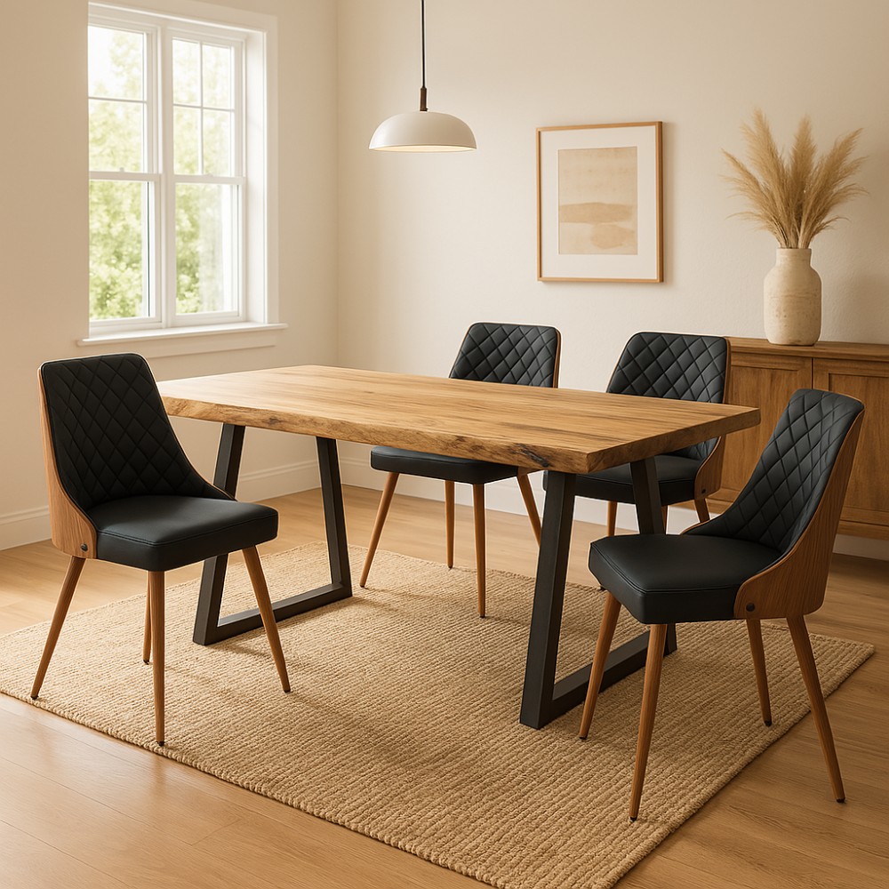 Miles pakoworld table solid acacia wood thickness 3.7-4cm in natural shade with black metal legs 200x96x76cm