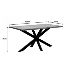 Miles pakoworld table solid acacia wood thickness 3.7-4cm in natural shade with black metal legs 180x90x76cm