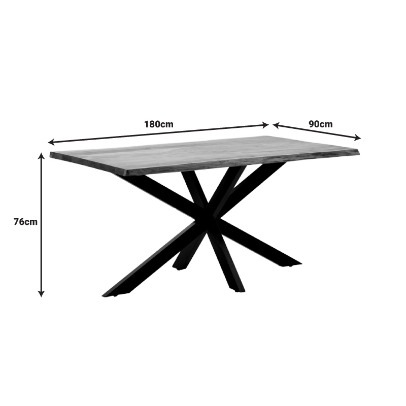 Miles pakoworld table solid acacia wood thickness 3.7-4cm in natural shade with black metal legs 180x90x76cm