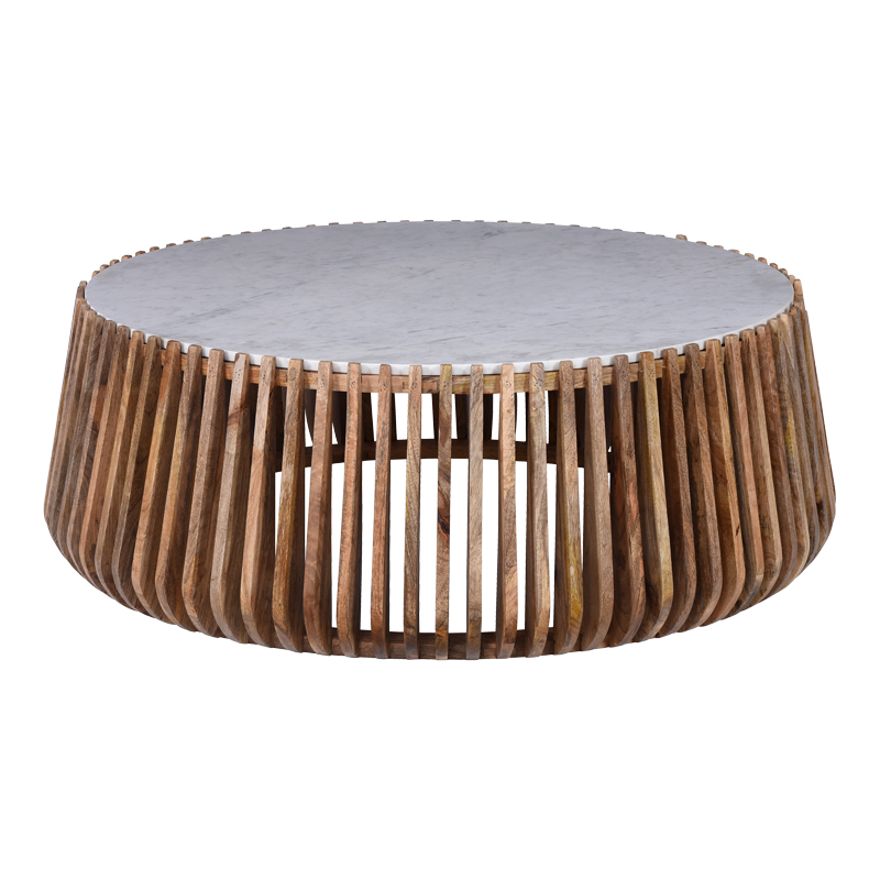 Coffee table Mable pakoworld mango wood in natural color and marble look surface D120x45cm