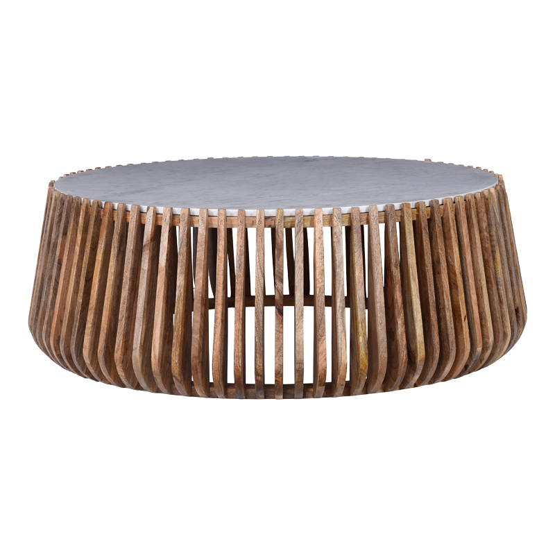 Coffee table Mable pakoworld mango wood in natural color and marble look surface D120x45cm